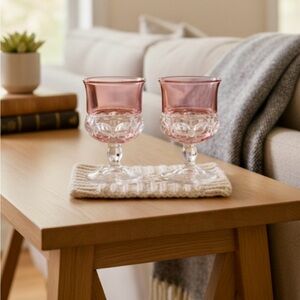Vintage King’s Crown Pink Flash Thumbprint Goblets - Set of 2